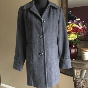 ST JOHNS BAY DARK GREY WOOL 3/4 LENGTH PEA COAT